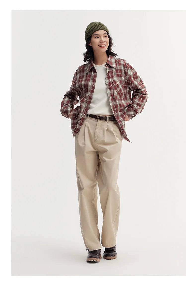 Oversized Drop Shoulder Plaid Shirt Loose Retro Casual Stylish Top