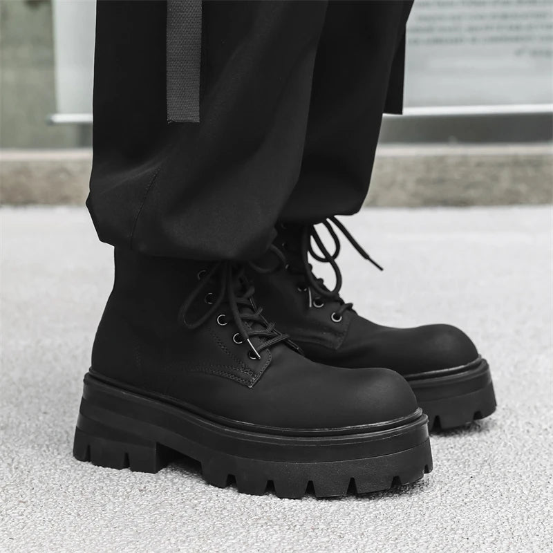 Men’s Platform Lace Up Plush Chunky High Top Ankle Boots