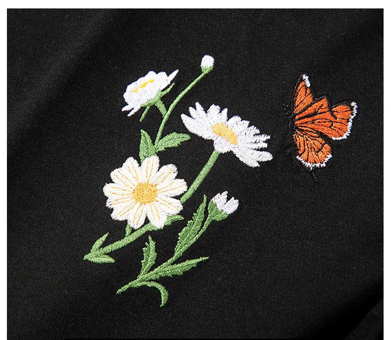 Men's Guochao short-sleeved Butterfly Embroidery Round Neck Cotton T-Shirt
