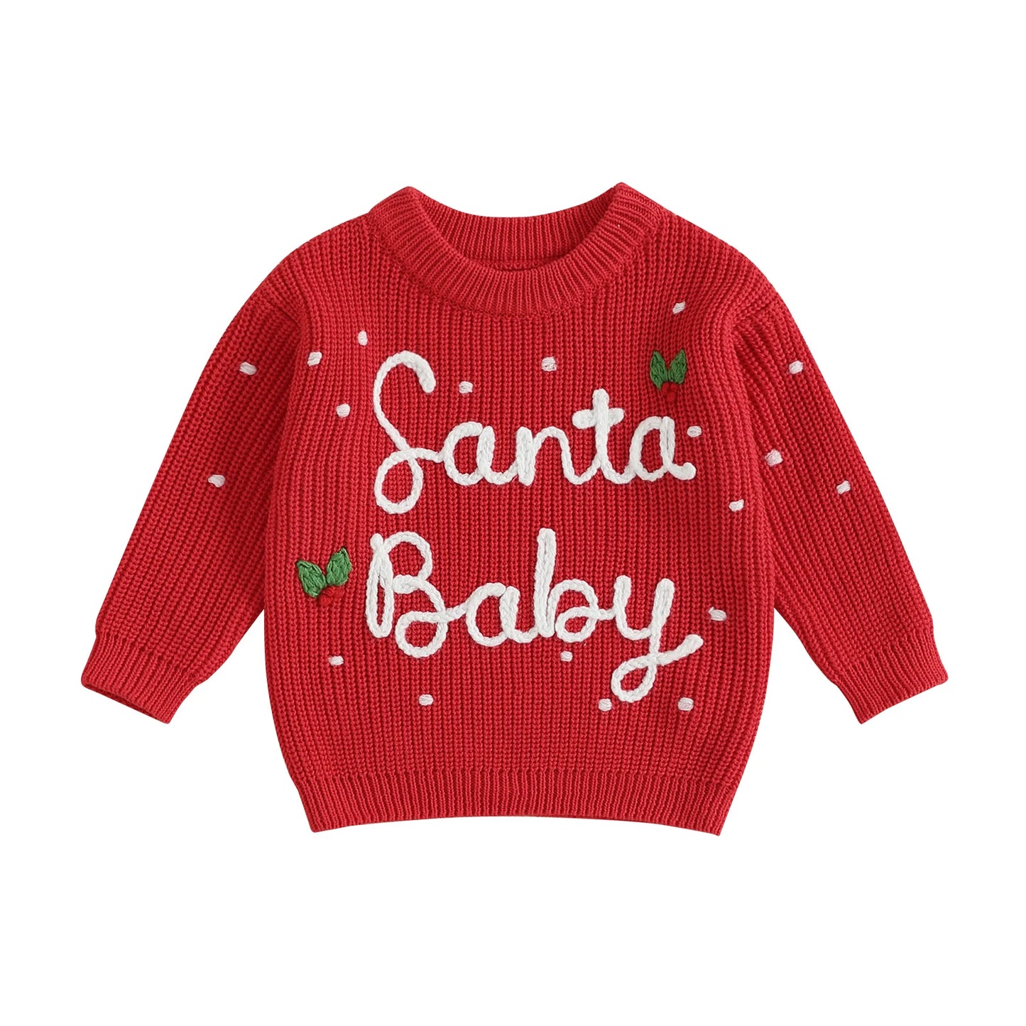 0-5Y Kids Boys Girls Christmas Sweater Letter Embroidered Crew Neck Long Sleeve Pullover Knit Top