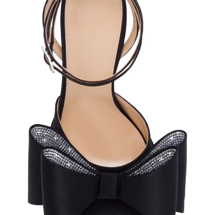 Women's Butterfly Rhinestone Thick Heel Sandals - Open Toe Party Shoes