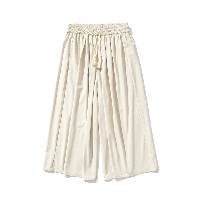 Men's Chinese Style Loose Wide Leg Summer Cotton Linen Casual Trousers