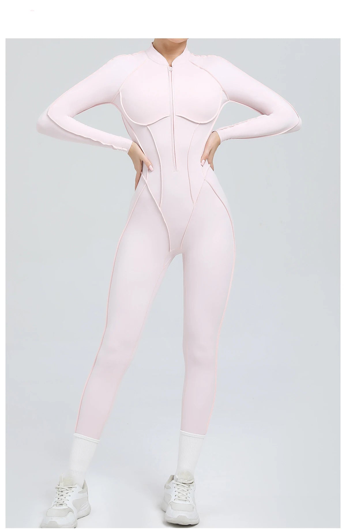 Nylon Jumpsuit - Yoga Fitness Bodysuit with Zipper