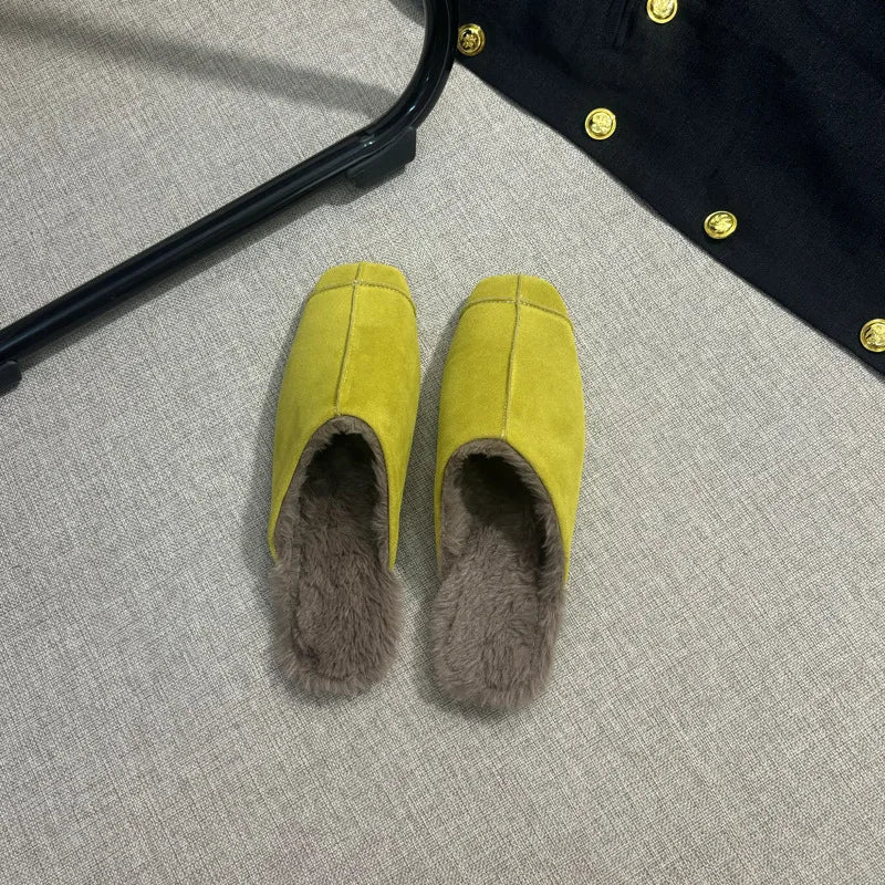 Women's Suede Square Toe Flat Slippers
