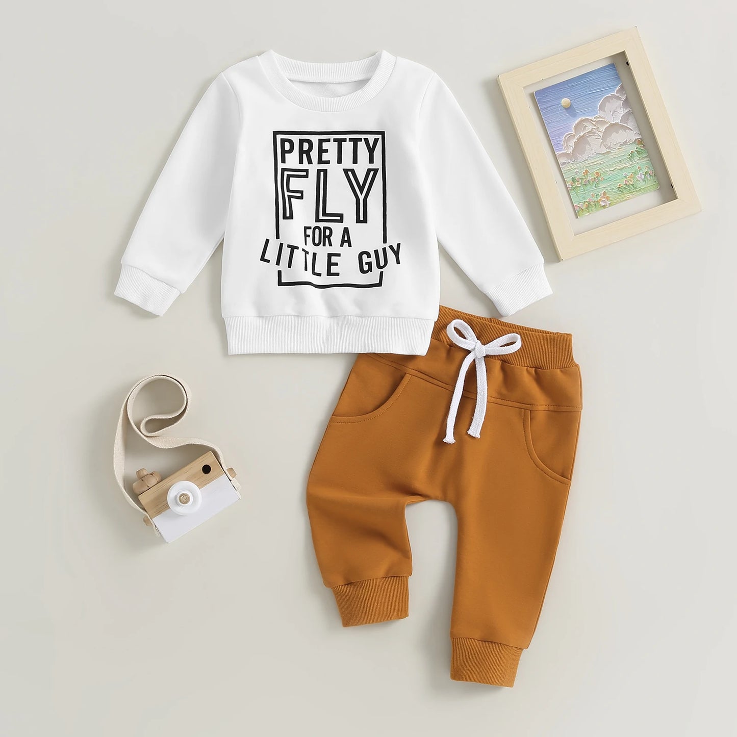 Infant Baby Boys Clothes Set 0-3Y Long Sleeve Letters Print Sweatshirt with Elastic Waist Solid Trousers