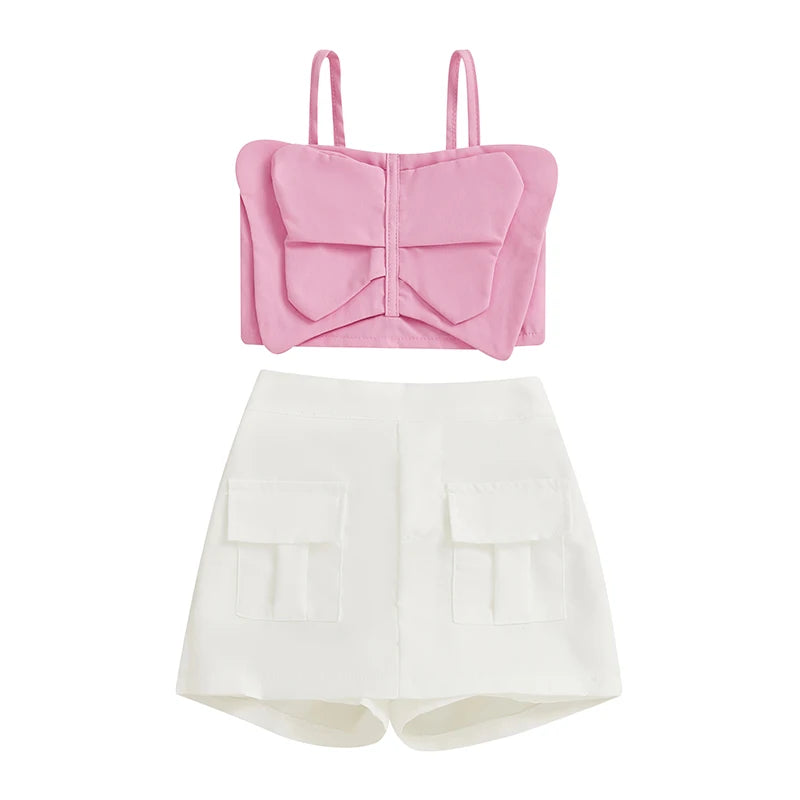 Kids Girls Summer Clothes Set 0-5Y  Butterfly Cami Top with Shorts 2PCS Set