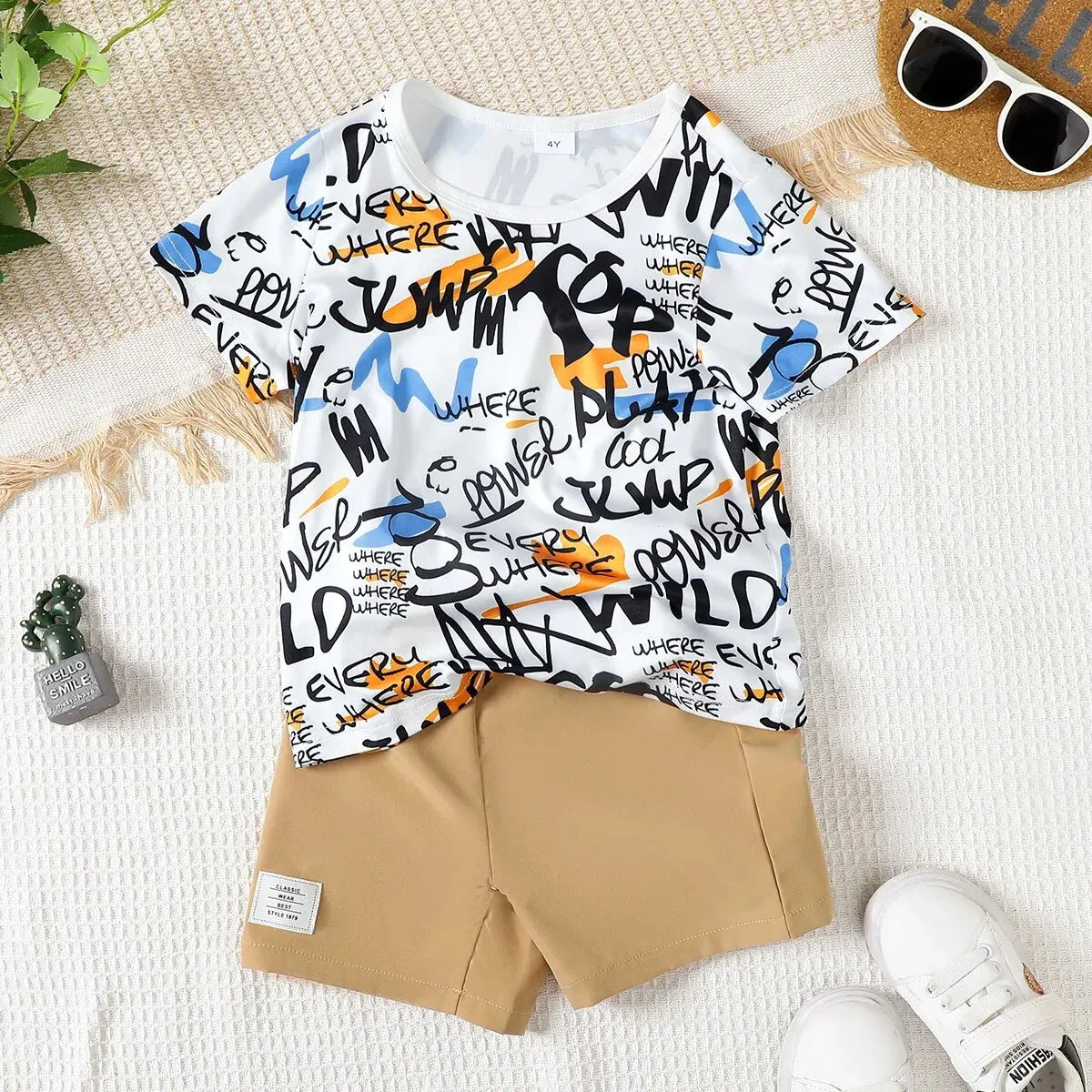 Children's Boy's Short Sleeve Cotton Shorts Two-Piece 4-7 Years Old Kids