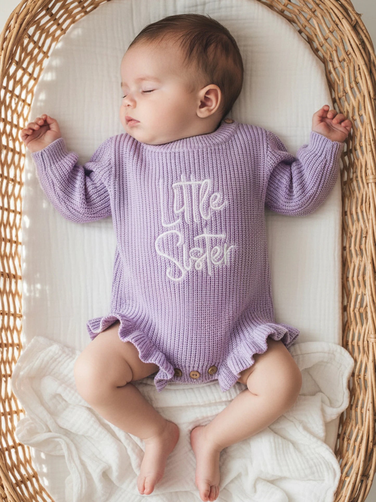 Letter Embroidery Long Sleeve Sweater Romper (0-12M)
