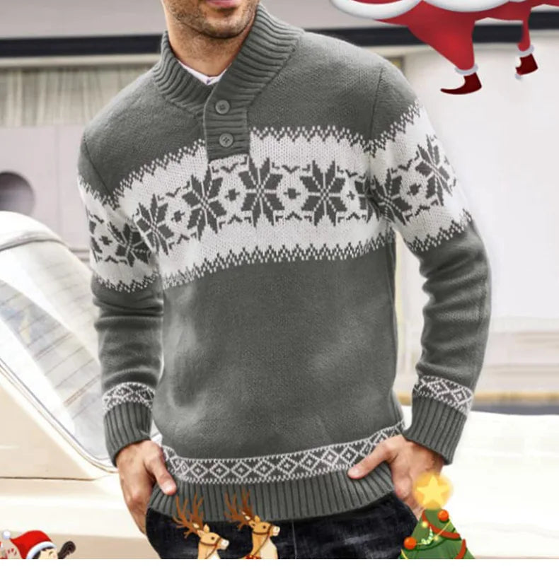 Men's Pullover Long Sleeved Christmas Jacquard Knitted Sweater