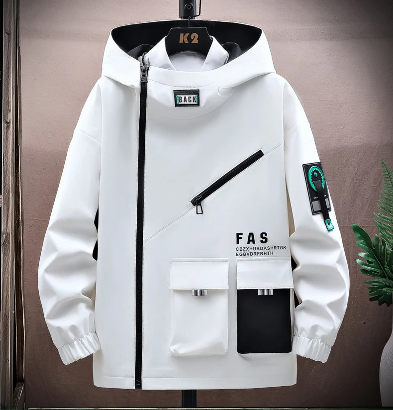 Men's Loose Pullover Front Pocket Zipper Pilot Hooded Jacket