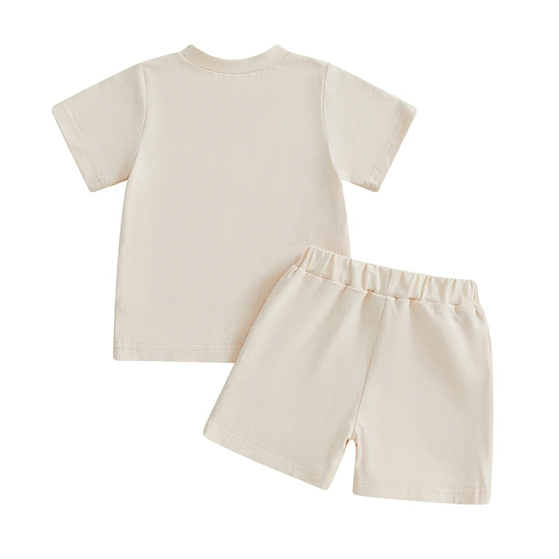 0-4Y Kids Girls Clothes Set Short Sleeve Crew Neck Letters Boots Print T-shirt with Shorts