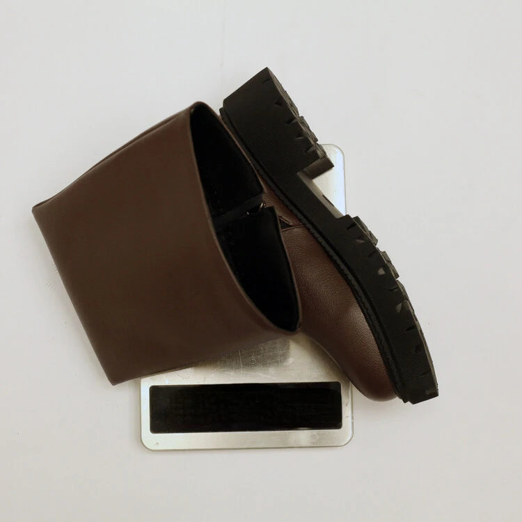 Faux Suede Ankle Boots - 5cm Flat Heel with Belt Buckle Detail