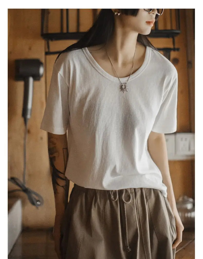 Women's Casual White T-Shirt - Lightweight Loose Fit Summer Top