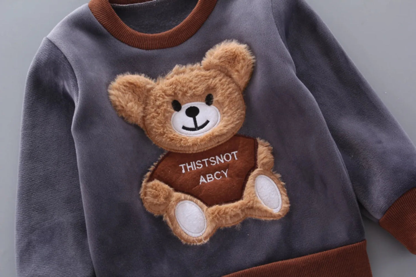 Children's Plush Warm Sports Three piece Set Little Bear Hooded Set Vest Long sleeved Sweater Set