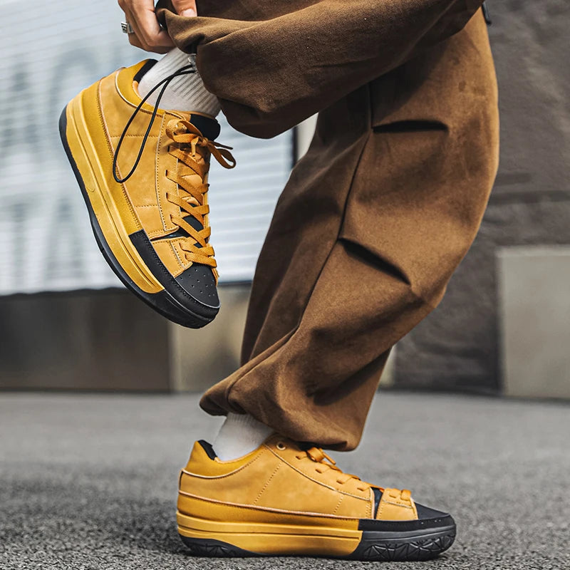Men's Canvas Platform Sneakers - Vulcanized Skateboard Shoes