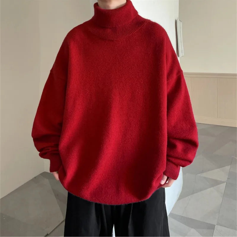 Men's Thick Turtleneck Knitted Sweater - Loose Fit Casual Pullover