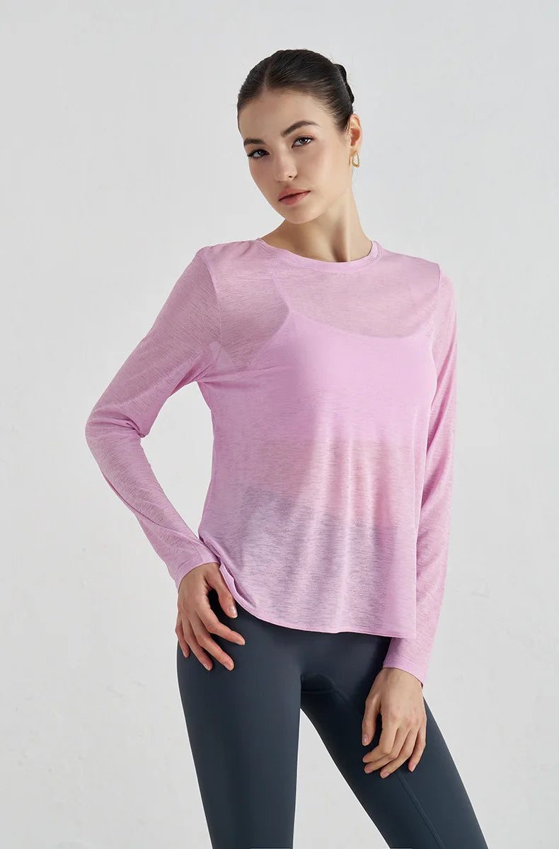 Tear Drop Back Running Top - Long Sleeve Quick Dry Breathable Yoga Shirt