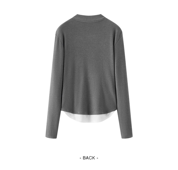 Long Sleeve Cropped Thermal Fleece Layered Henley Neck Slim Fit Top