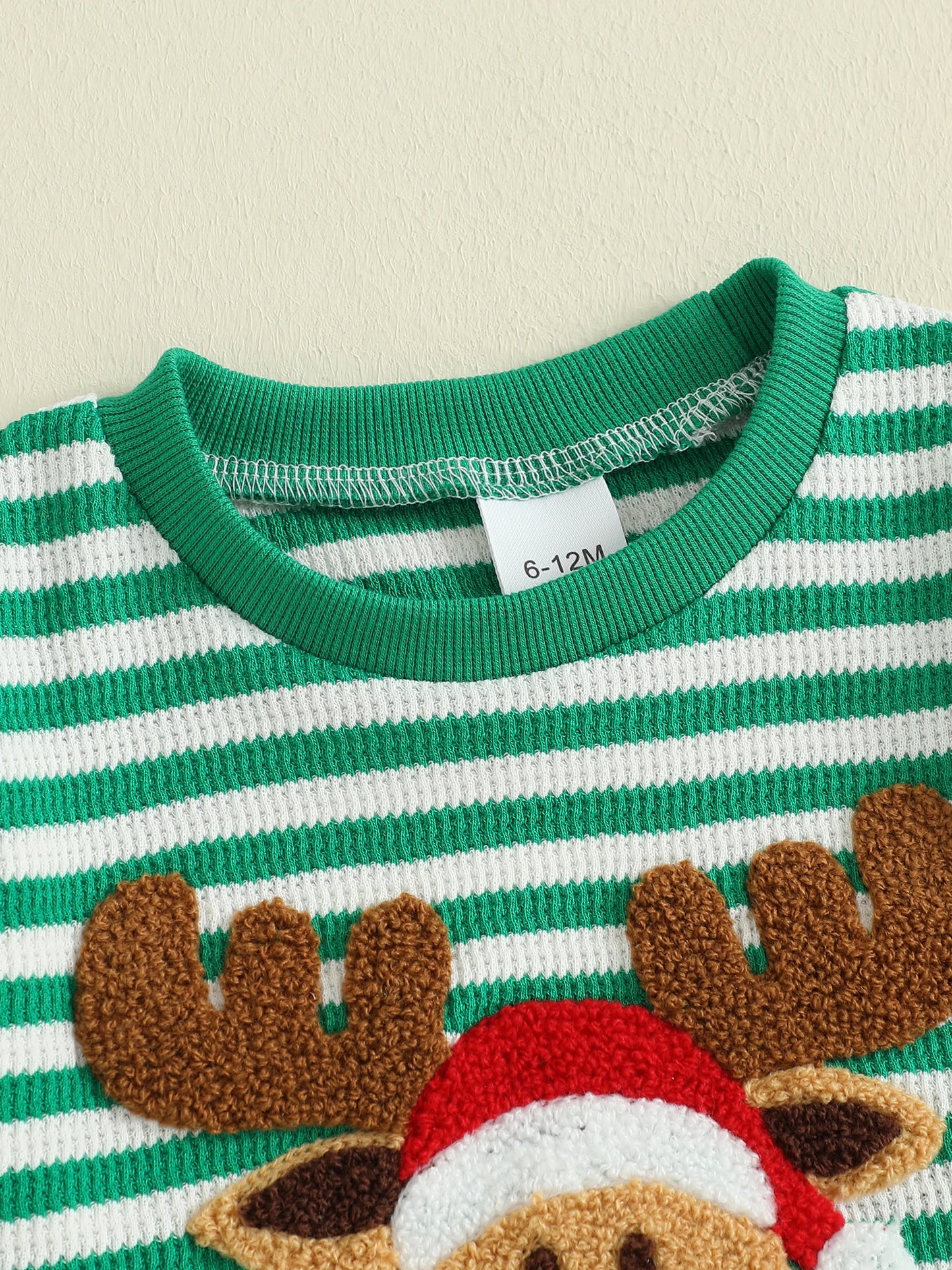 Infant Baby Boys Christmas Clothes Set - Long Sleeve Deer Embroidery Striped Sweatshirt & Pants