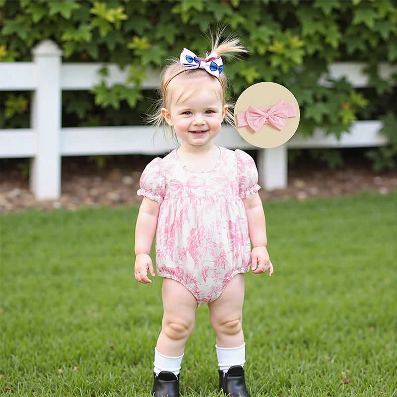 Baby Girls Bow Print Romper with Headband Set (0-18M)