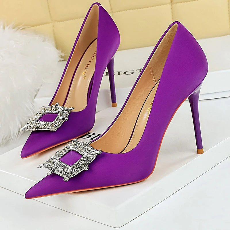 Women's Metal Rhinestone High Heels Silks Satins  Stilettos