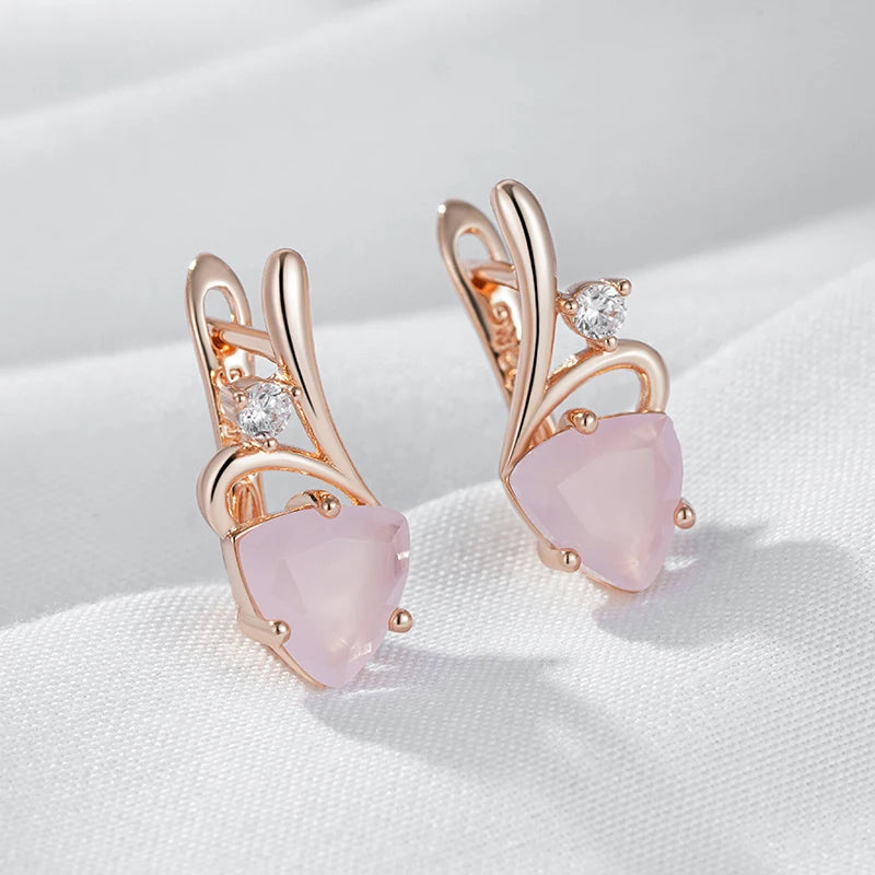 Women 585 Rose Gold Colour  Pink Natural Zircon Drop Earrings