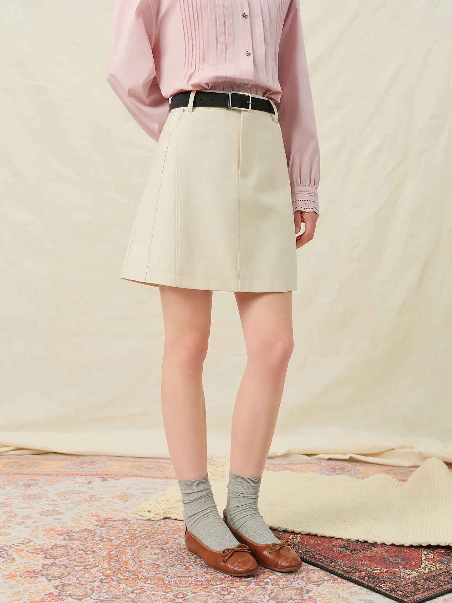 Women's Autumn Long Sleeve Shirt & A-Line Skirt Outfit