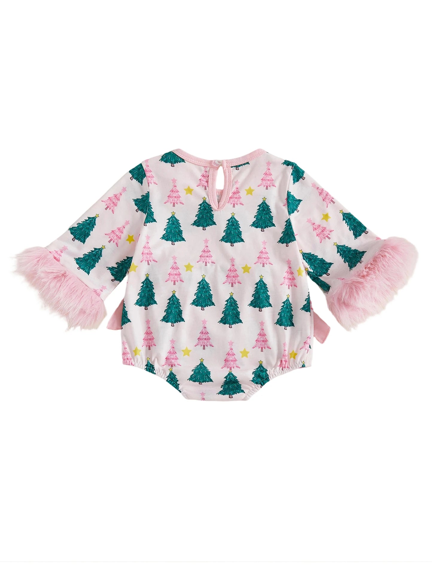 Baby Girls' Christmas Tree Print Romper - Festive Long Sleeve Jumpsuit