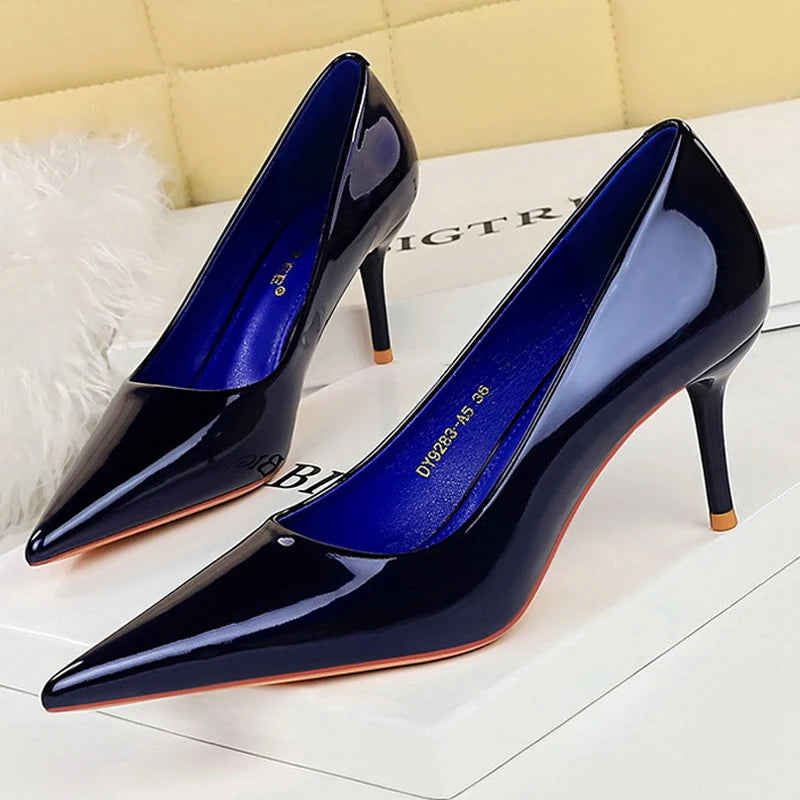Patent Leather Stiletto Pumps - Pointed Toe High Heels for Special Occasions