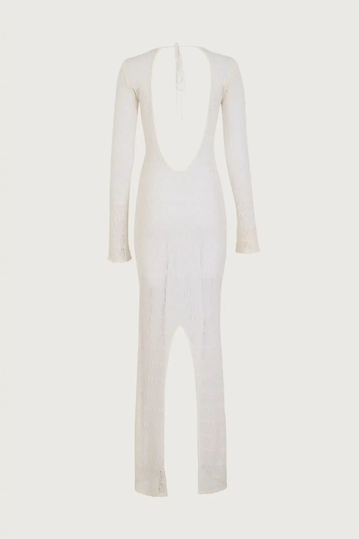 Hollow Crochet Sweater Maxi Dress - Long Sleeve Cover Up