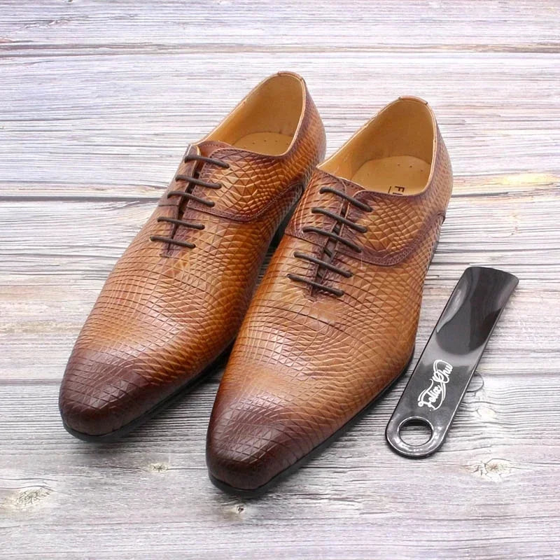 Men's Genuine Leather Oxford Shoes - Snake Pattern Print