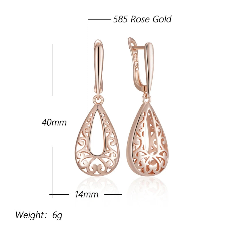 Glossy Rose Gold Dangle Earrings - Elegant Flower Design for Daily Wear