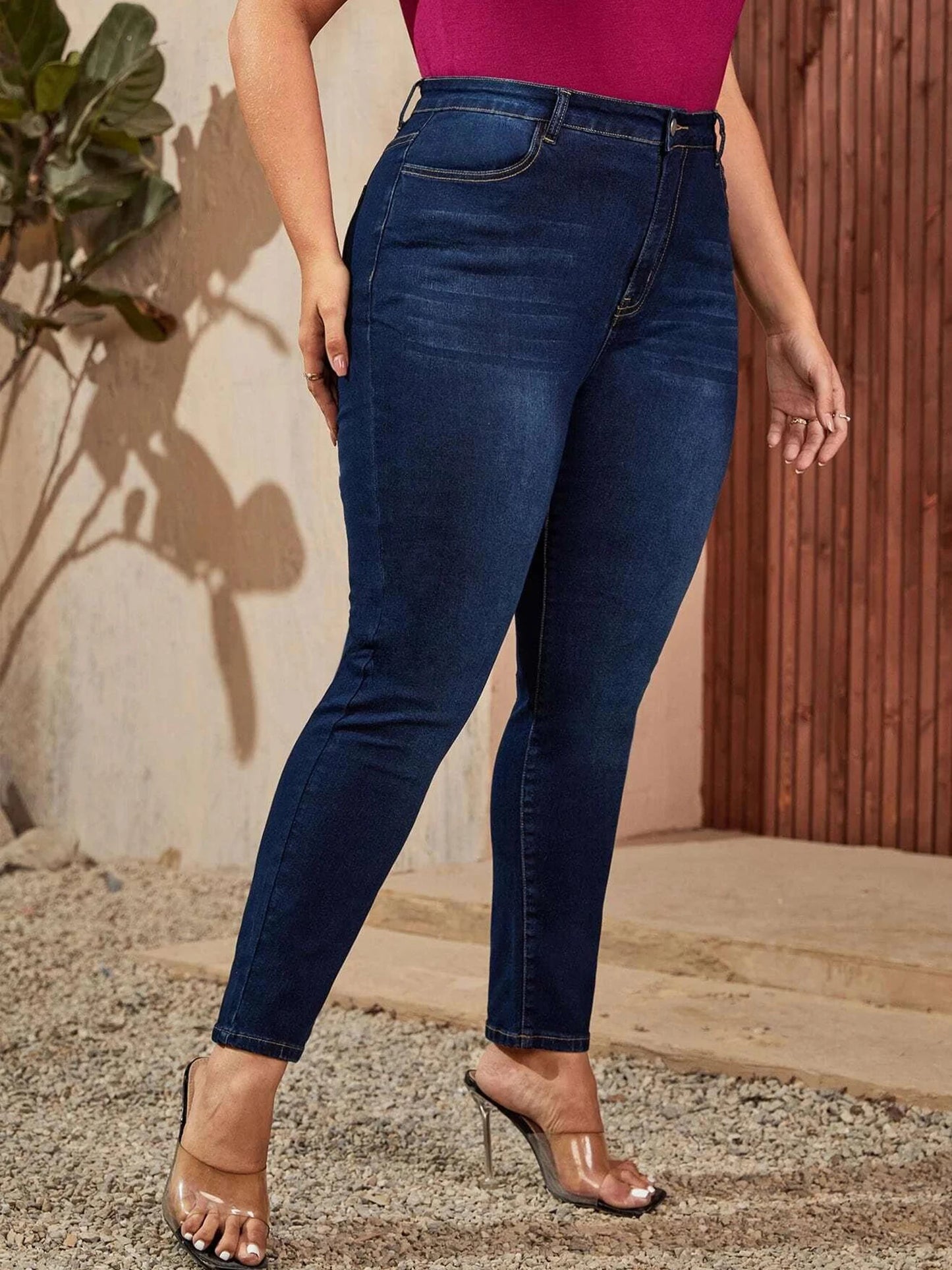 Women Plus Size Full Length High Waist Stretchy Pencil Curve Denim Jeans