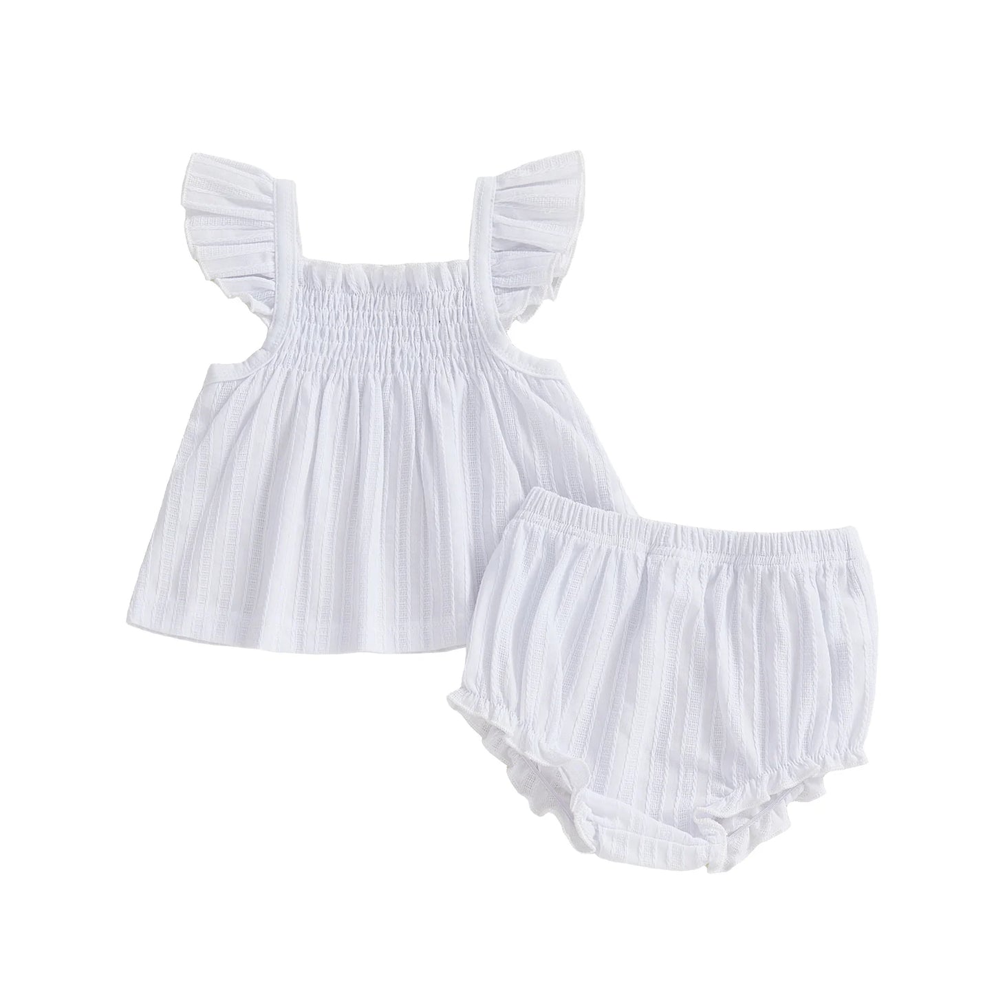 Baby Girls Summer Outfit Set - Flying Sleeve Top & Ruffle Shorts (0-24M)
