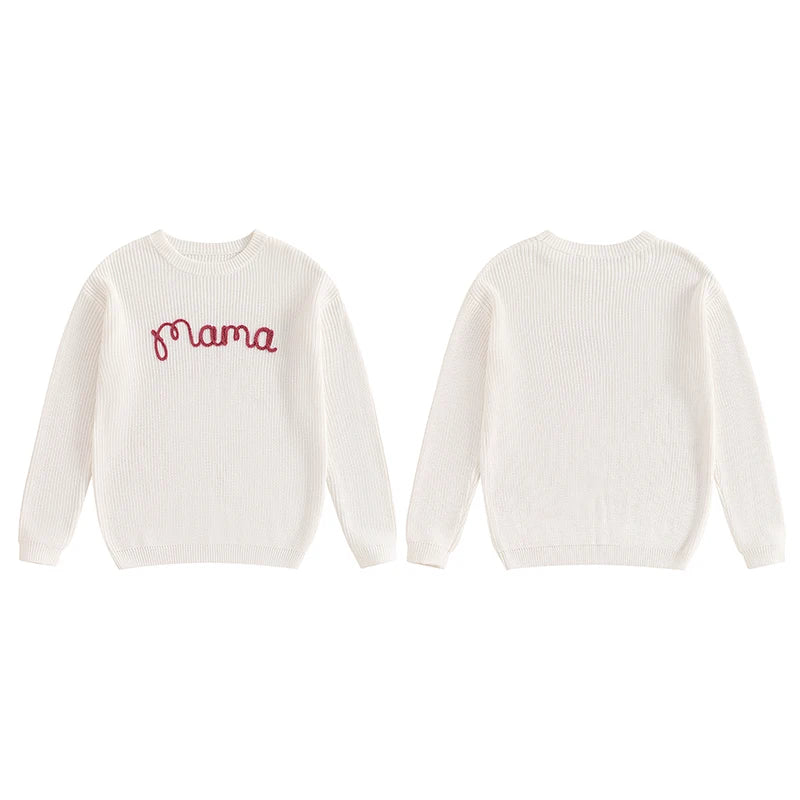 Mommy and Me Matching Baby Girls Sweaters 0-6Y Ribbed Long Sleeve Letter Embroidery Knit Top