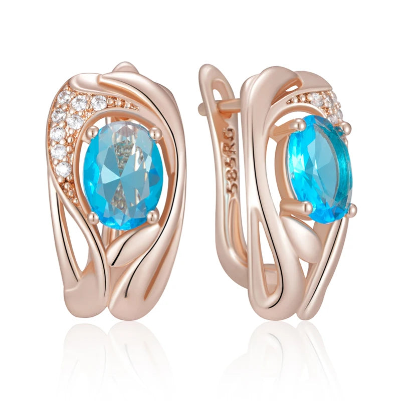 Rose Gold Drop Earrings - Dazzling Blue Zircon Bridal Wedding Jewelry