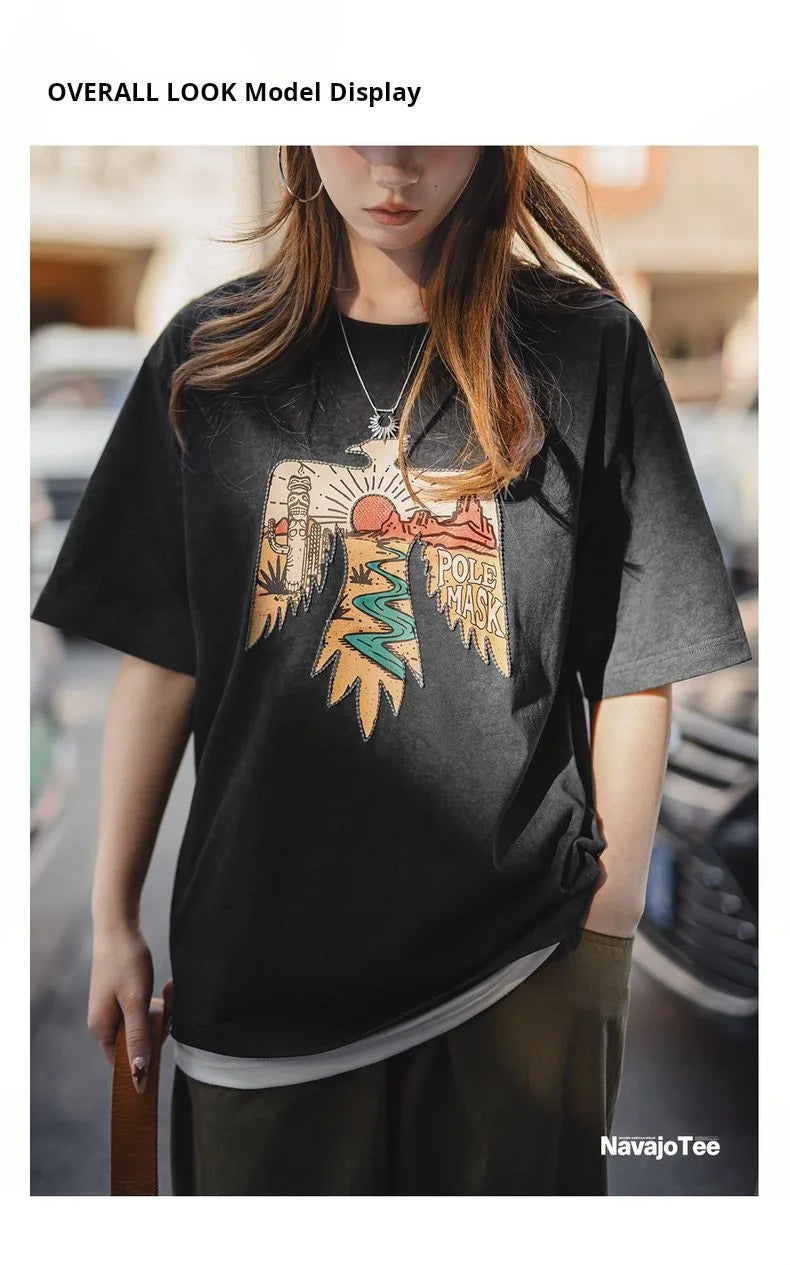 Women's Retro Thunderbird Print T-Shirt - Heavyweight Embroidered Tee