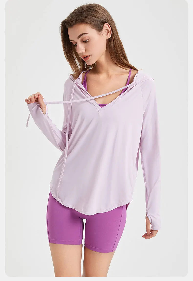 Women's Long Sleeve Hooded Yoga Shirt  Sun Protection Anti-UV Outdoor Workout Running Shirt Breathable Quick Dry Fitness Top Blouse