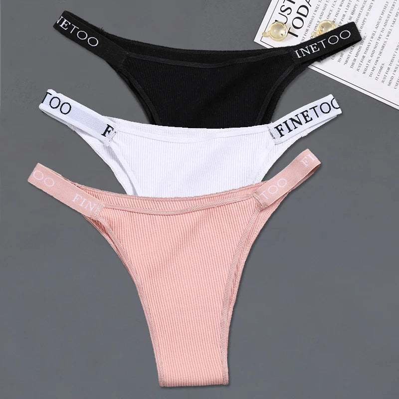 3Pcs Low-Rise Cotton Panties Bikini Underwear Letter Belt Underpants Comfortable Briefs Lingerie