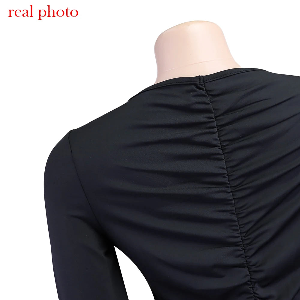 Women's Bodycon Mini Dress Long Sleeve Ruched Back Party Clubwear