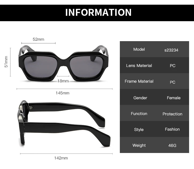 Black Square Frame Sunglasses - Punk Trendy UV400 Women's Eyewear