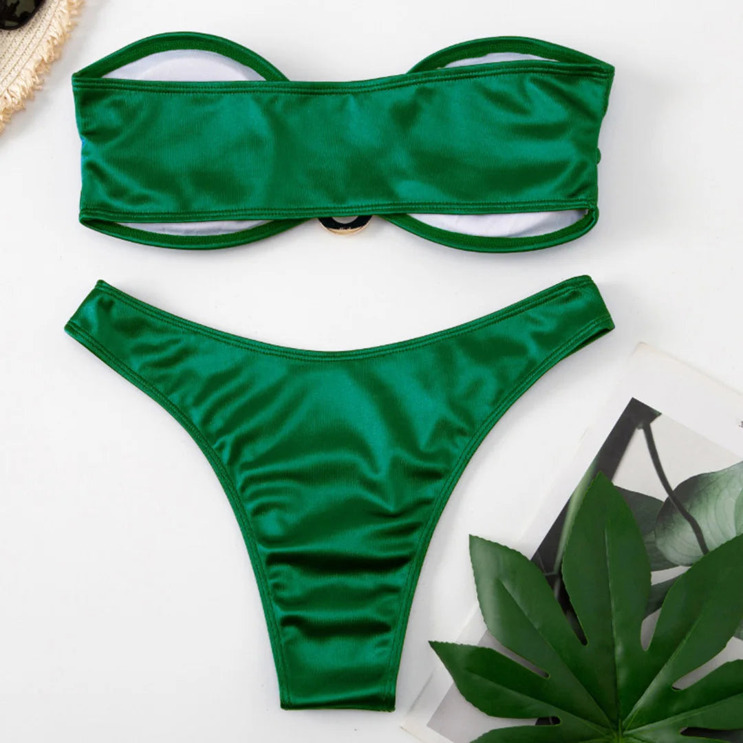Women's Bandeau Bikini Women Swimwear Female Swimsuit Two-pieces Bikini set Padded Bather Bathing Suit Swim V4647