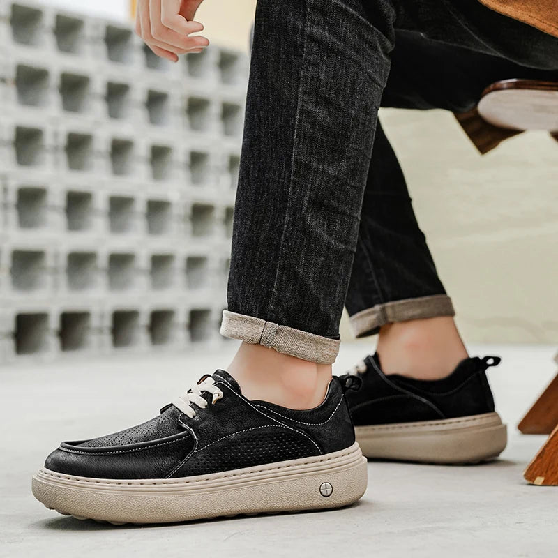 Men's Casual Platform Sneakers - Breathable Lace-Up Tennis Shoes