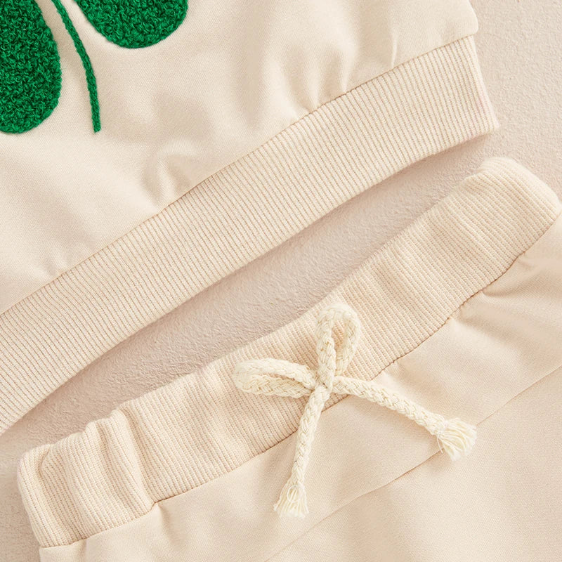 0-3Y Baby Boys Clothes Set 2pcs Long Sleeve Four-leaf Clover Embroidery Sweatshirt with Solid Pocket Pants