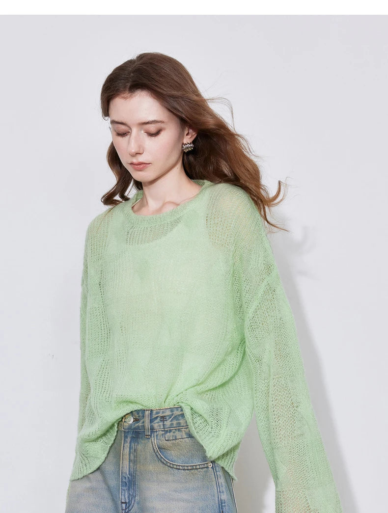 Women's Knitted Thin Hairy Soft Glutinous Green Grass Pullover Sweater