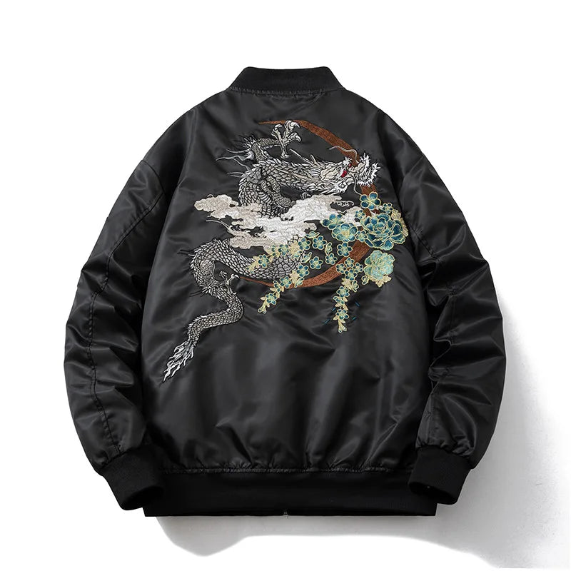 Men's Dragon Embroidered MA-1 Bomber Jacket - Vintage Style