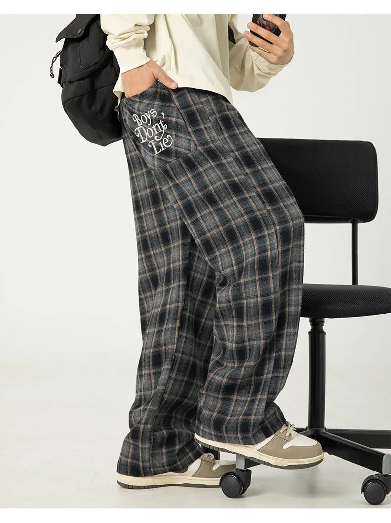 Men's Plaid Casual Trousers - Loose Straight Fit