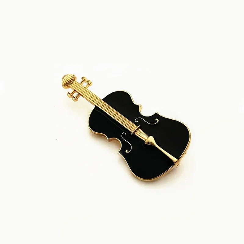Music Notation Enamel Brooch - Violin Guitar Piano Beaded Flower Pin