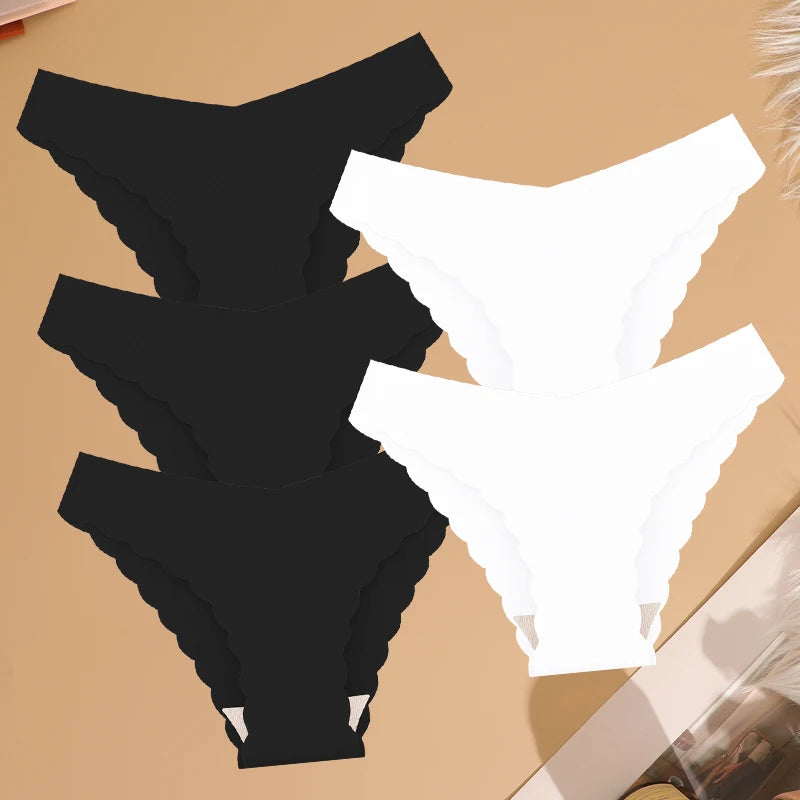 Women's 5Pcs Ice Silk Ruffles Underwear V Waist Panties Seamless Low-Waist Briefs  Comfortable Lingerie