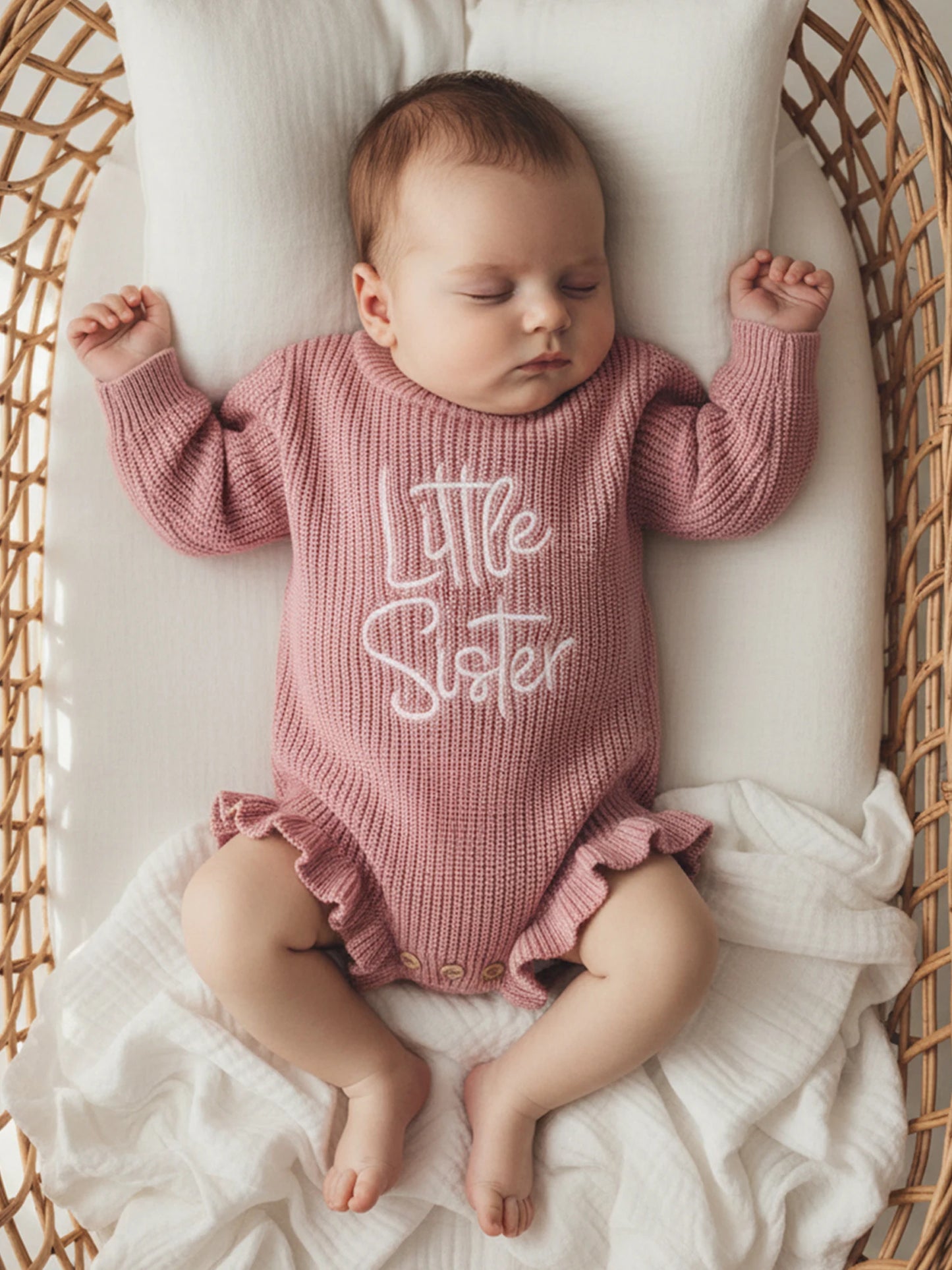 Letter Embroidery Long Sleeve Sweater Romper (0-12M)